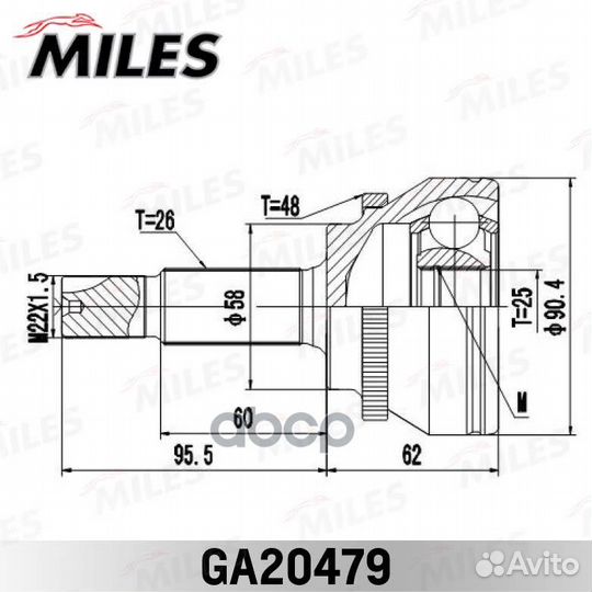 ШРУС toyota corolla 1.8-2.0D 02- нар.(ABS) GA20