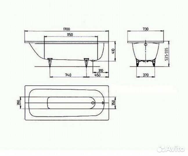 Ванна стальная Kaldewei Saniform Plus 371-1 170х73 Perl-Effekt