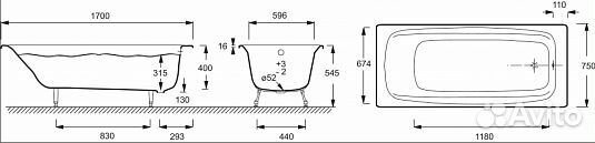 Ванна чугунная Jacob Delafon Diapason 170x75 E2937