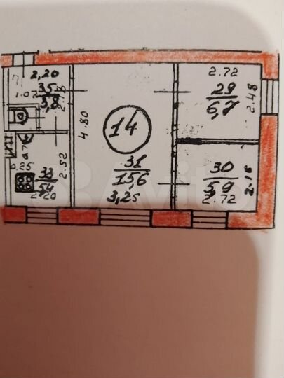 3-к. квартира, 38 м², 2/2 эт.