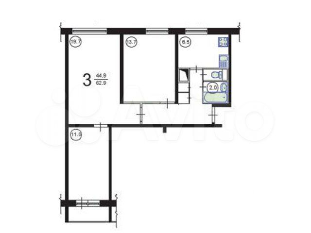 Комната 15 м² в 3-к., 9/12 эт.