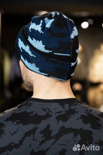 Шапка вязаная с отворотом, синяя кукла