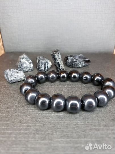 Браслет из натурального черного обсидиана 12мм