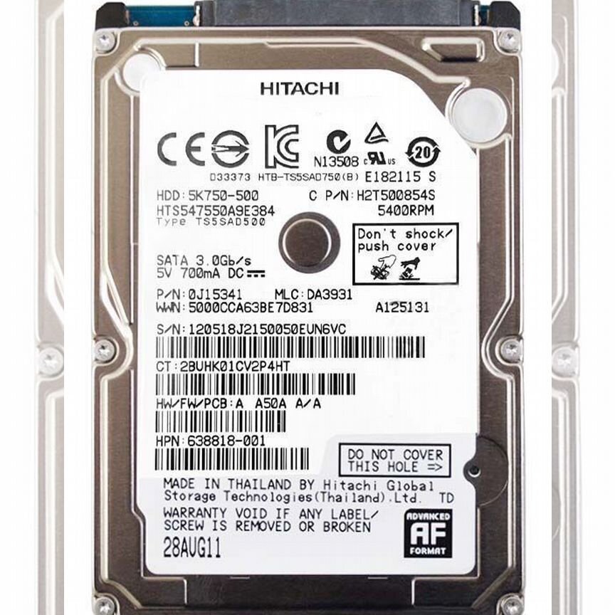 [H2T500854S] Жесткий Диск Hitachi 500gb Sata2 2,5" H2t500854s
