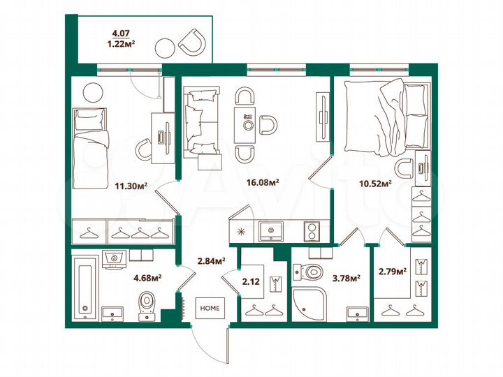 2-к. квартира, 55 м², 8/12 эт.