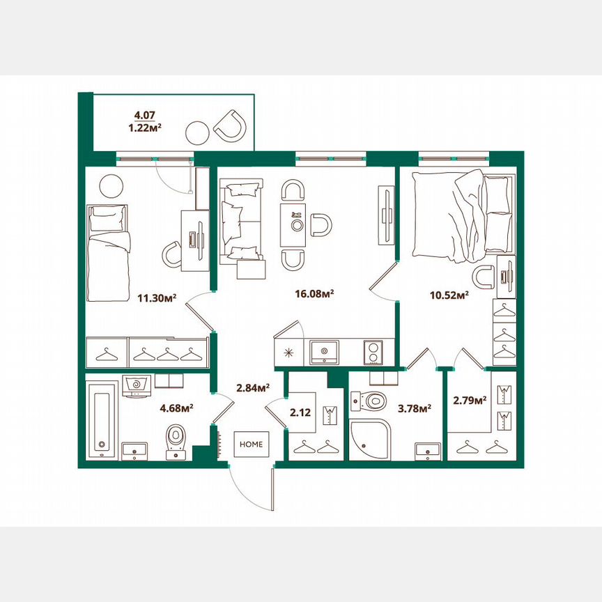 2-к. квартира, 55 м², 8/12 эт.
