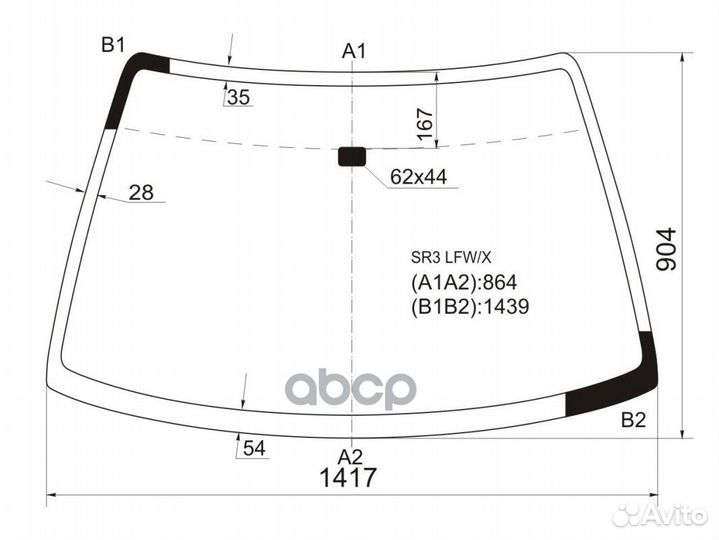 Стекло лобовое (3D HBK) Honda Civic 91-95 / Civ