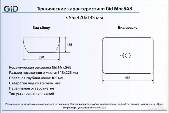 Раковина под камень Gid(italy) 548