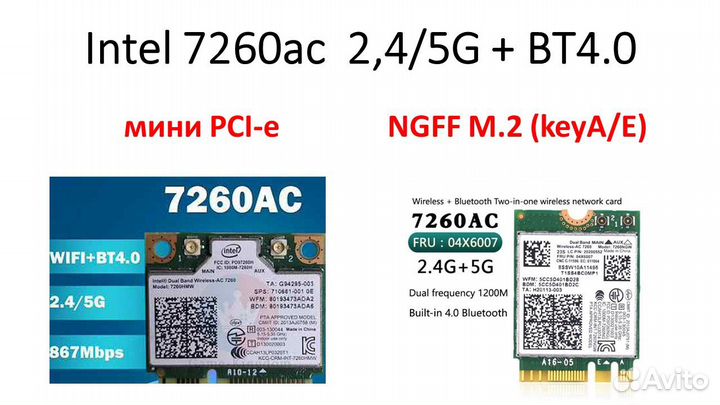 Intel Dual Band 7260AC, 1200 Мбит/с