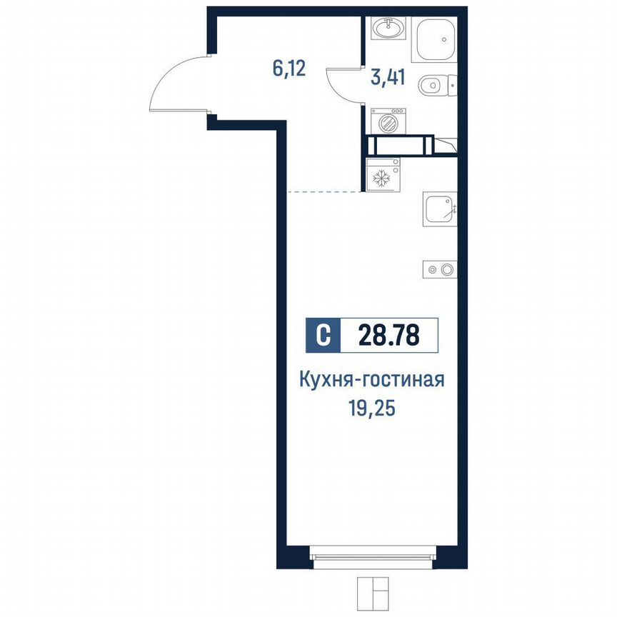 Квартира-студия, 28,8 м², 3/18 эт.