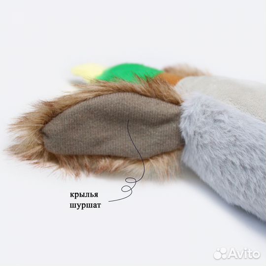 Игрушка для собак и кошек мягкая утка с канатными