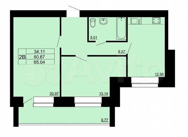 2-к. квартира, 65 м², 2/14 эт.