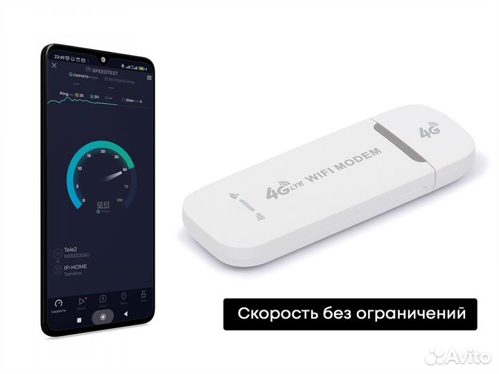 4G LTE Модем с раздачей Wi-Fi + Теле2 сим 360