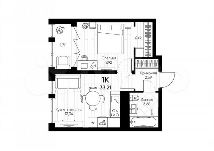 1-к. квартира, 33,2 м², 5/18 эт.