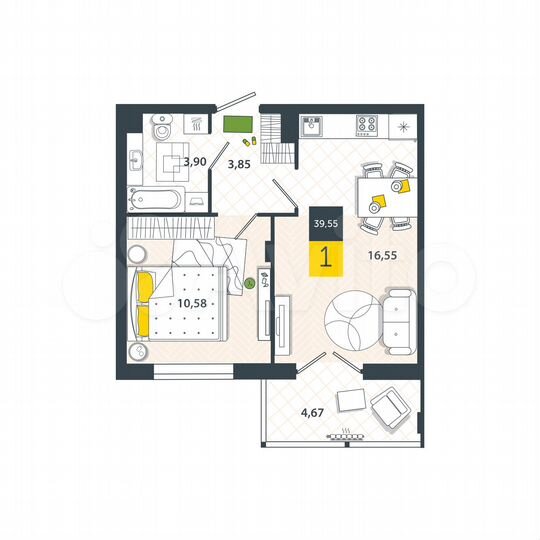 1-к. квартира, 39,6 м², 8/8 эт.