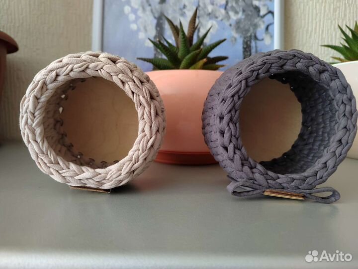 Корзинки из трикотажной пряжи, ручная работа