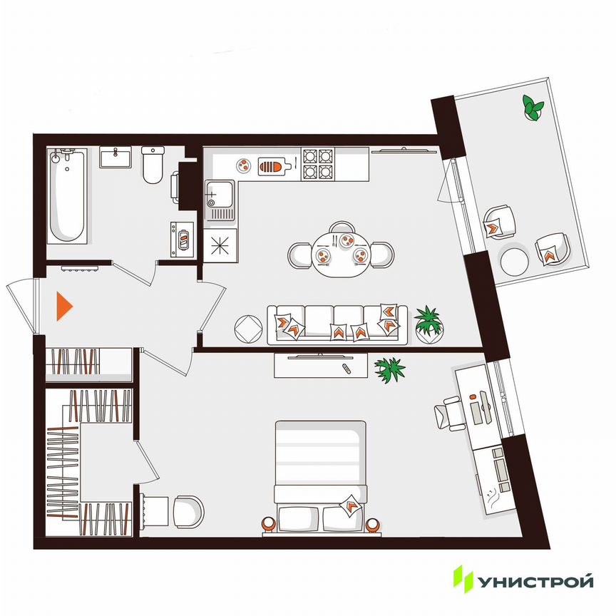 1-к. квартира, 48,9 м², 3/5 эт.