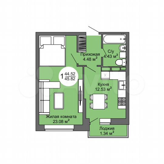 1-к. квартира, 45,8 м², 6/17 эт.