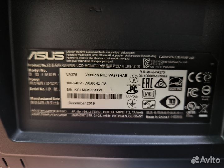 Монитор 27 дюймов asus VA279HAE