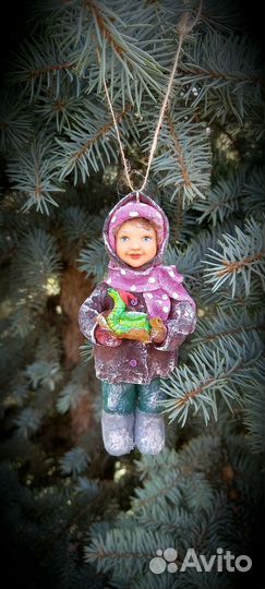Ватные елочные игрушки девочка и змея