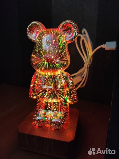 Сияющий мишка светильник ночник bearbrick 3D