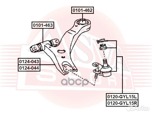 Рычаг передний нижний левый 0124044 asva