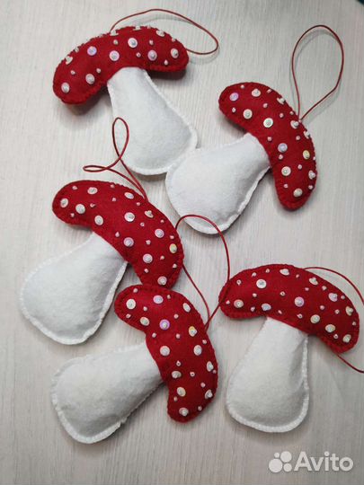 Набор ёлочных игрушек из фетра Грибы