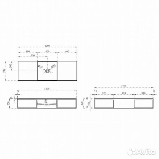 Раковина Vincea Solid Surface VWB-6S2 120 см