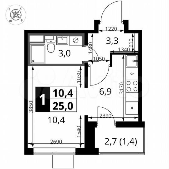 1-к. квартира, 25 м², 3/13 эт.