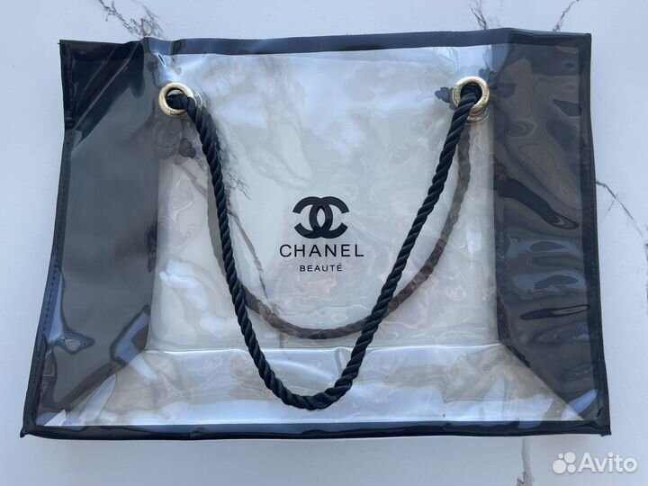 Сумка шопер пляжная косметичка прозрачная chanel