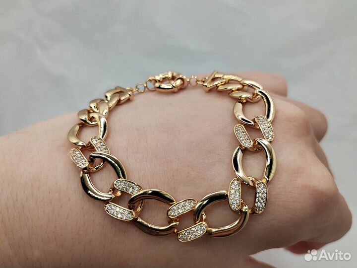 Дутый, широкий браслет цепи, покрытие золото