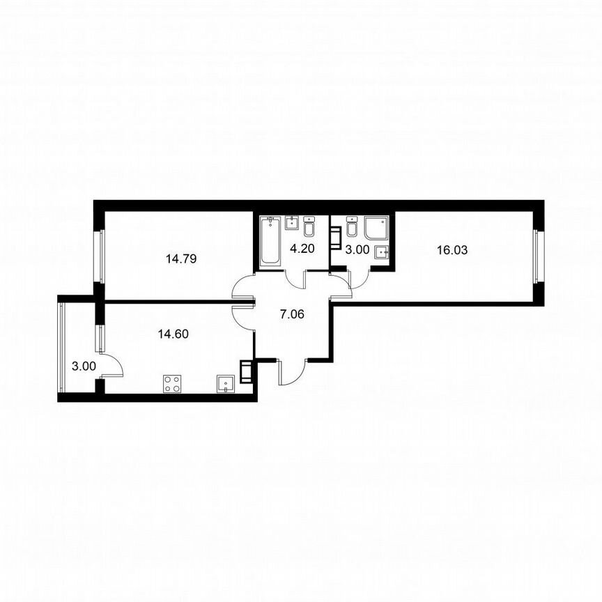 2-к. квартира, 61,2 м², 8/9 эт.