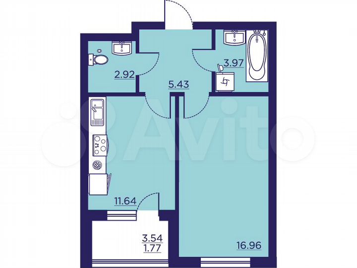 1-к. квартира, 42,7 м², 2/18 эт.