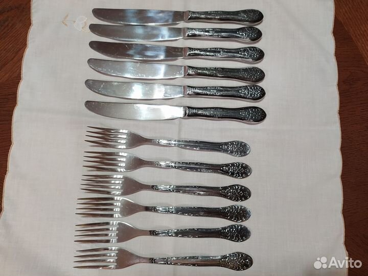 Набор - вилки, ножи с узором и чернением, СССР