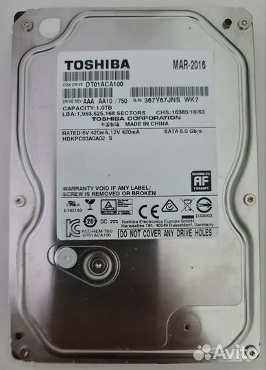 HDD жёсткий диск Toshiba Seagate 1тб (1TB)