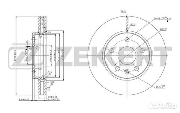 Zekkert BS5622 Диск торм. перед. Opel Insignia 08- Saab 9-5 (YS3G) 10- Chevrolet Malibu (V300) 12