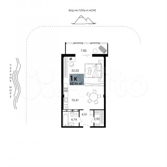 1-к. апартаменты, 63 м², 4/12 эт.