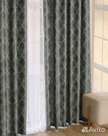 Комплект Шторы + Тюль Леман Стальной и Вуаль