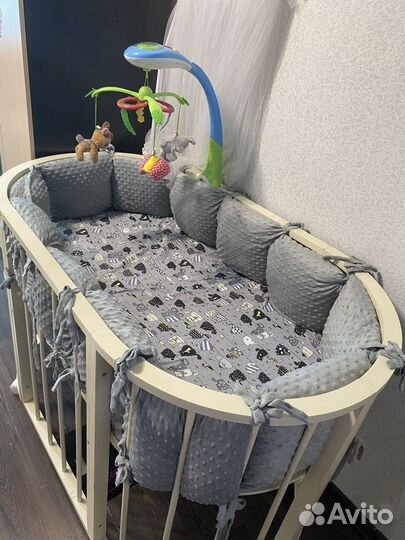 Детская кроватка трансформер круглая