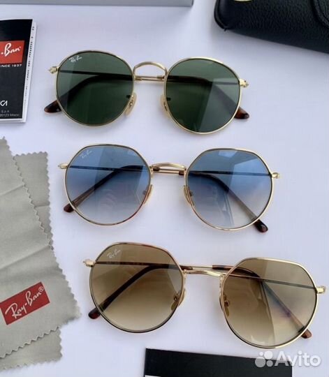 Очки ray ban round metal зеленые