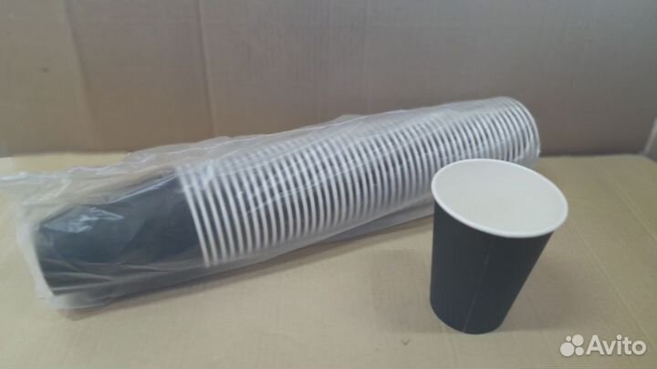 Стакан бумажный 350-400мл, черный, 50шт, 1-слой