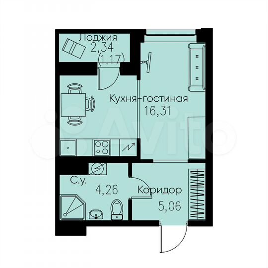 Квартира-студия, 26,8 м², 11/12 эт.