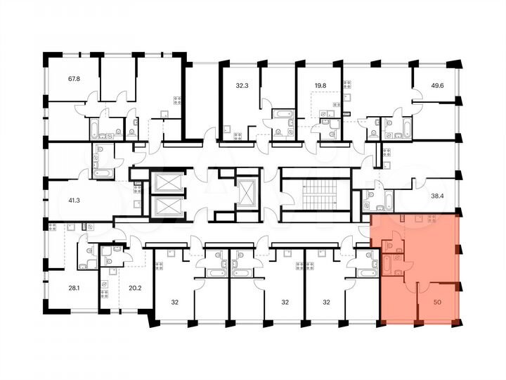 2-к. квартира, 50 м², 3/23 эт.