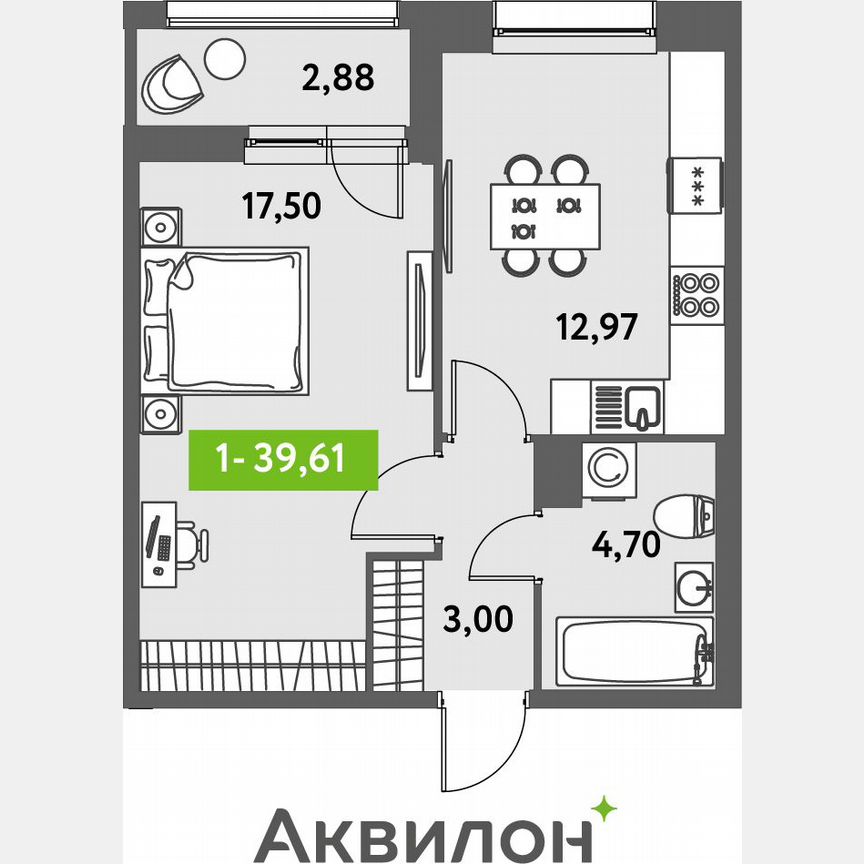 1-к. квартира, 40,9 м², 12/12 эт.