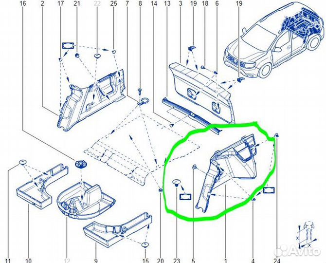 Обшивка багажника задняя левая Renault Duster