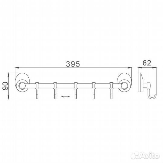 Планка с крючками для полотенец Haiba HB1615-5, х