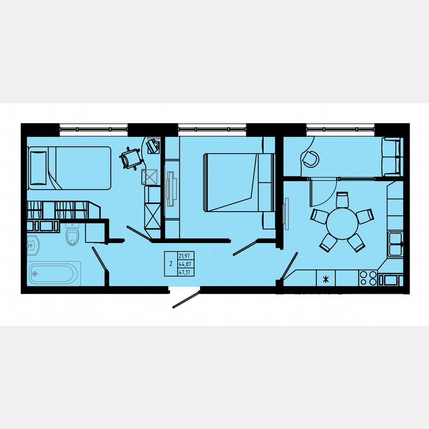 2-к. квартира, 49,9 м², 6/8 эт.