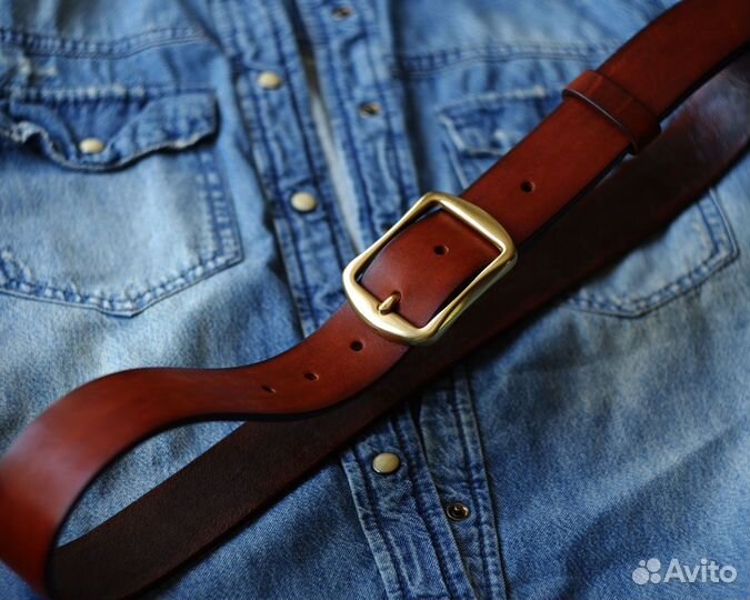 Ремень 35 мм из натуральной кожи Рыжий