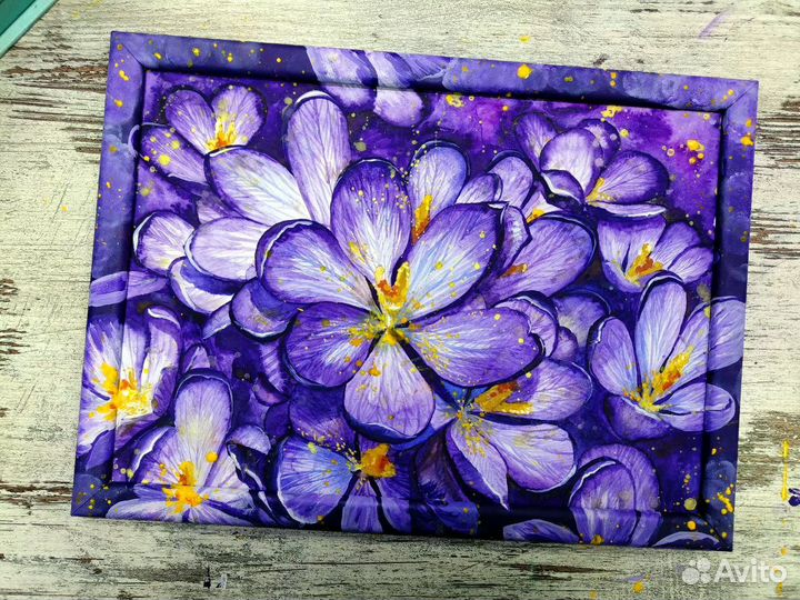 Ручная работа. Акварель, А4, рама - ручная роспись