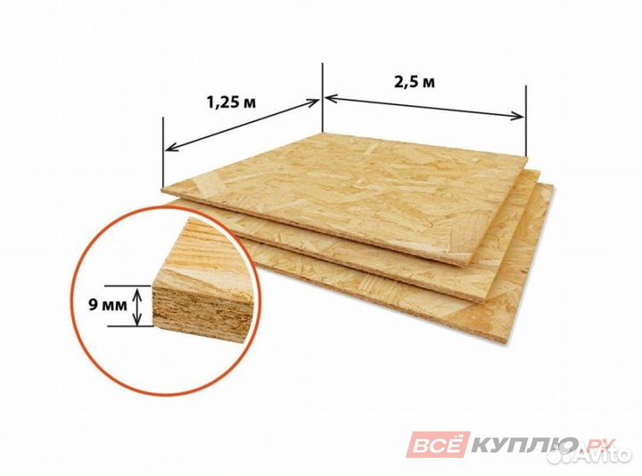 OSB-3 плита(осп) муром- 1250*2500*9мм